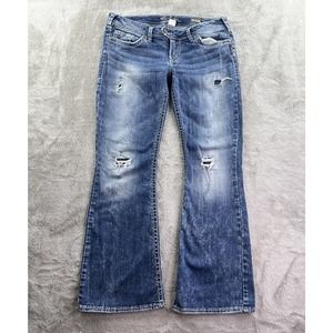 Silver Jeans Womens 33x30 Blue Tuesday Flared Leg Low Rise Distressed Western